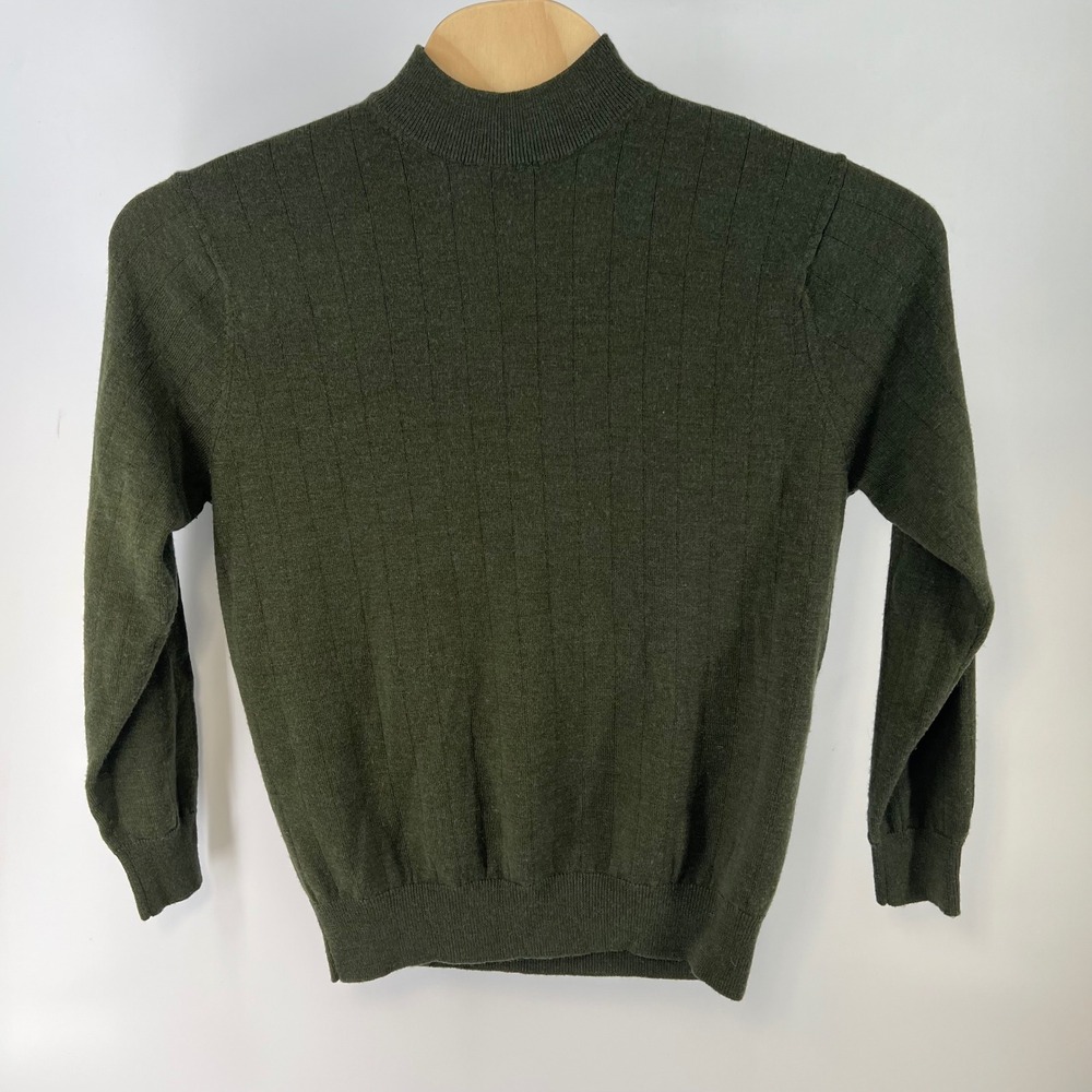 Spring + Mercer Mens XL Olive Green Merino Wool Blend Ribbed Mock Neck Sweater - Picture 2 of 8